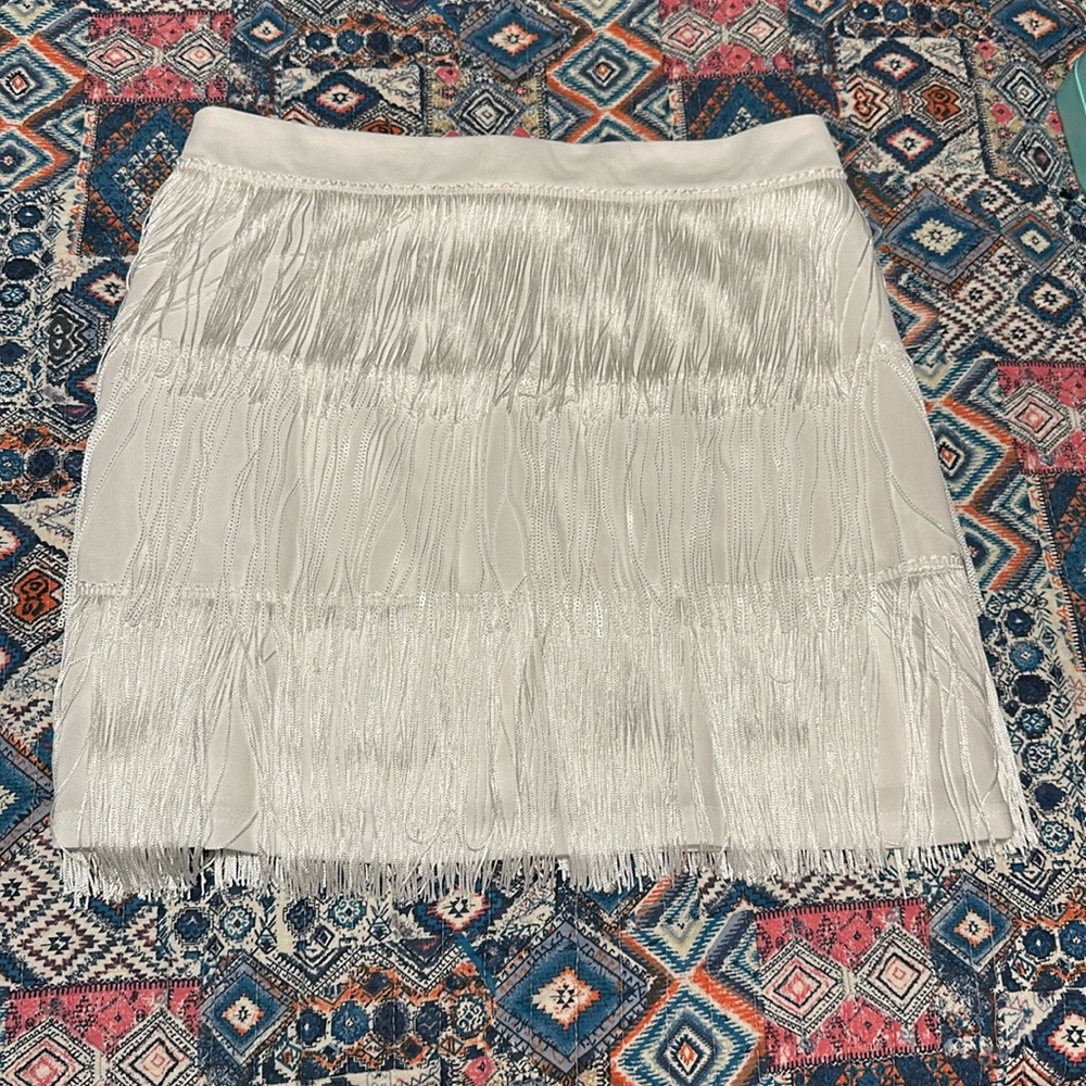 Brand new white fringe skirt